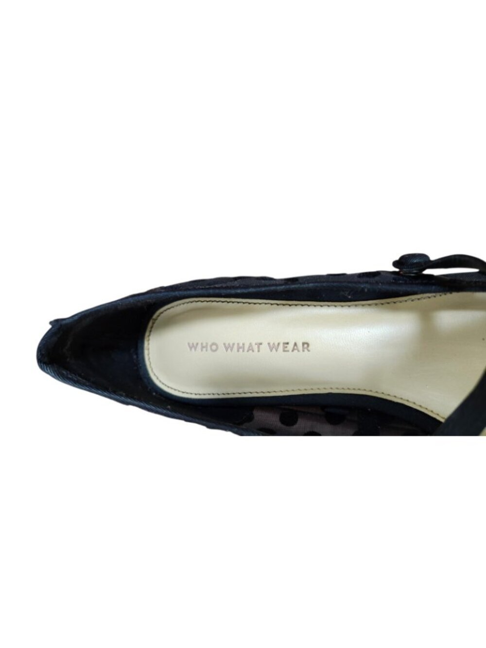 Who What Wear Black Pointed Mary Jane Flats with Sheer Polka Dot Panels - Picture 8 of 11